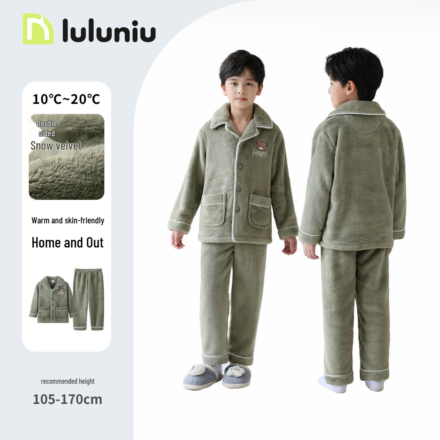 

Fall/Winter Boys Coral Fleece Pajamas: 2025 Thick Flannel Homewear for Kids 150cm (height 140-145cm)