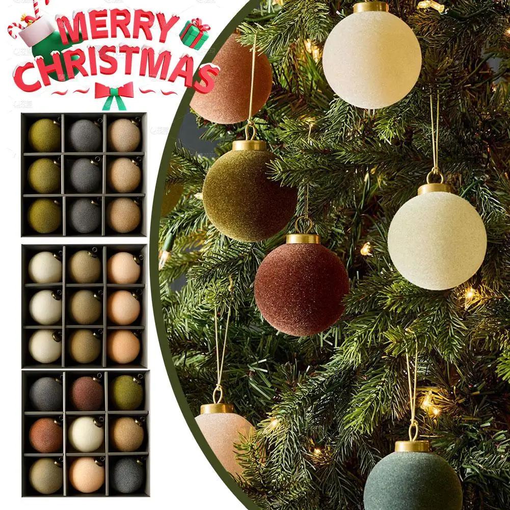 9Pcs Light Luxury Christmas Ball Ornaments Flocking Christmas Tree Party Decoration 2025 New Year Christmas Spheres Pendant