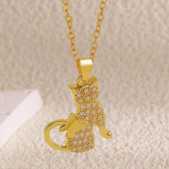 Cat Pendant Necklace Cubic Zirconia Cute Kitty Butterfly Necklace Animal Charm Jewelry Gift for Cat Lovers Women