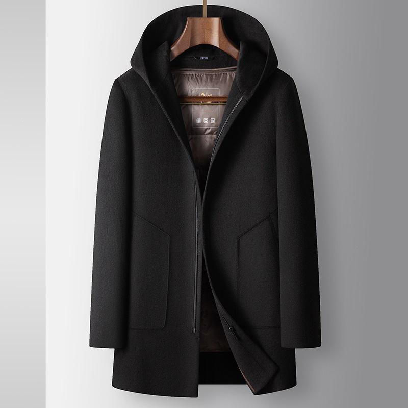 Men`s Handmade Wool Hooded Coat with