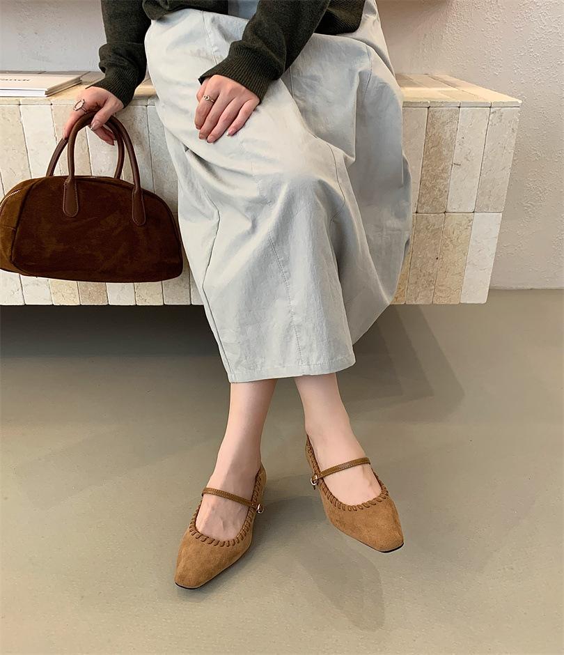 

Туфли-лодочки на высоком каблуке с острым носком, в французском стиле, для通勤, с мягкой подошвой, ретро, тренд 2025, для позднего вечера, фея, Мэри Джейн 39 хаки