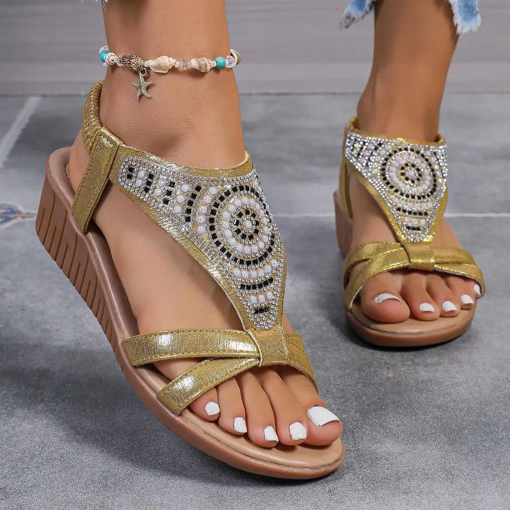 fashion Shoes for Women 2024 Plus Size Basic Women's Sandals Casual Daily Sandals Women Crystal Elastic Band Wedge Fashion Shoes Female