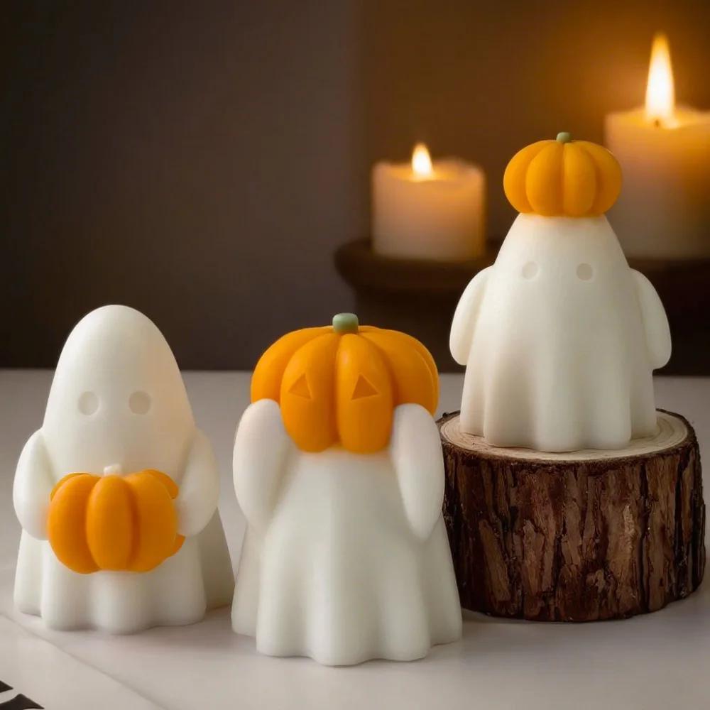 Cute Pumpkin Ghost Scented Candle Silicone Mould 3D Halloween Wax Candle Making Supplies DIY Painting Gypsum Clay Resin Mold Handmade Craft Home Decor
