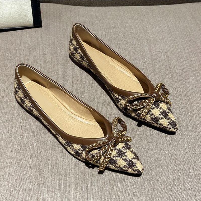 Fashion Slip On Pointed Toe With Bow Women's Flat Y2k Plaid Ladies Footwear Shoes Spring and Autumn Discount Stylish Trend Social Shoe
