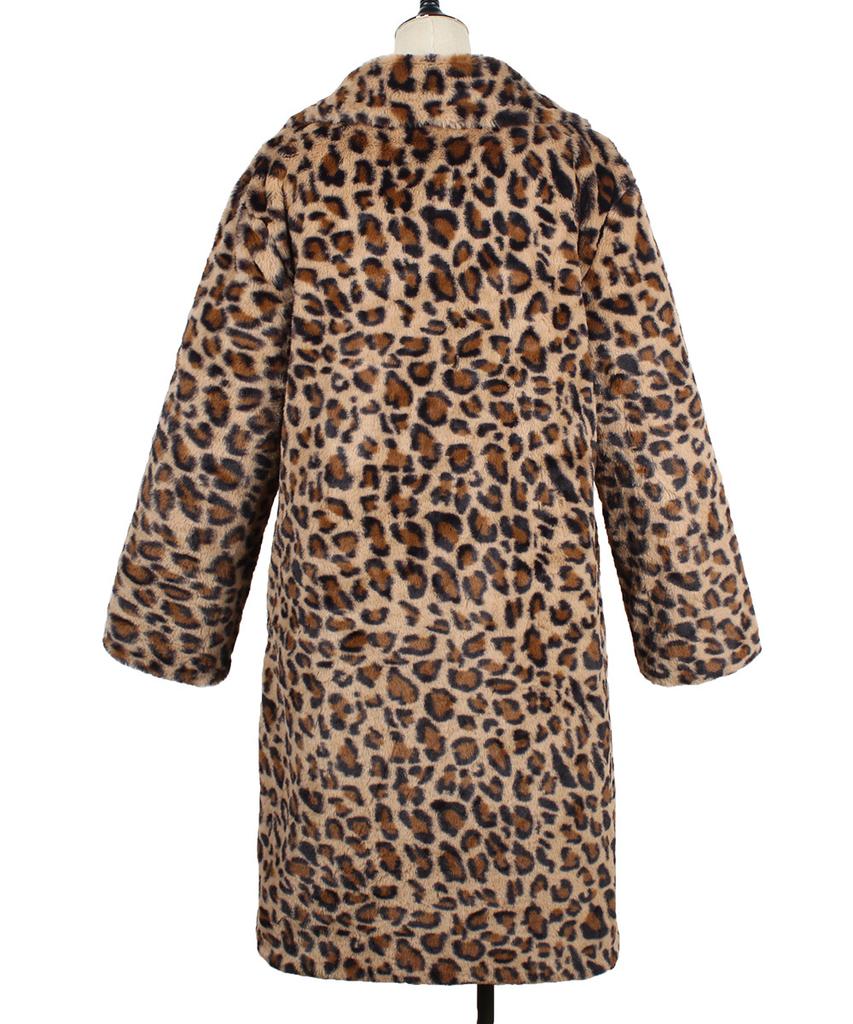 Damen Wintermode Lässiger Revers Leopardenmuster Plüsch Langer Mantel
