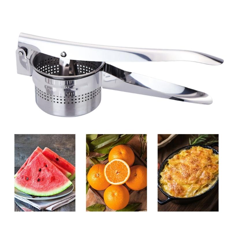 Manual Kitchen Juicers Press With Long Handle, Perforated Strainer Basket, and Steel Construction for Home Food Preparation