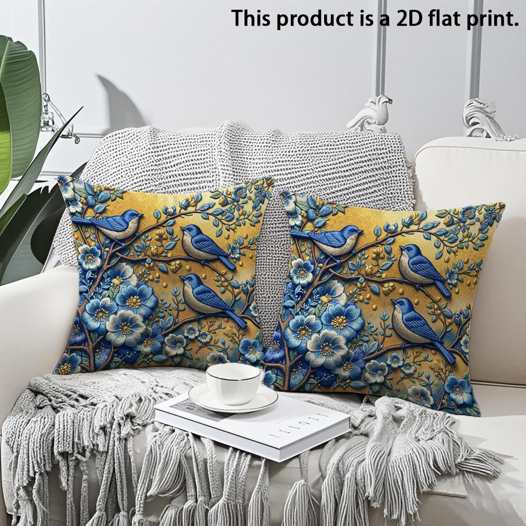 

2pcs Vintage Bluebird and Floral Throw Pillow Cover Rustic Yellow Botanical Cushion Case for Home Sofa Bedroom Decor 45x45cm-2pcs