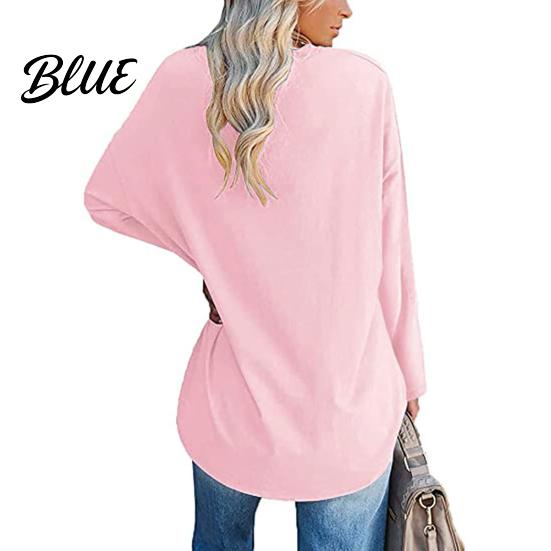 T-shirt Top V-neck Long Sleeve Mid-Length Spring Tunic Autumn Solid Color Loose Pullover Streetwear Blouse