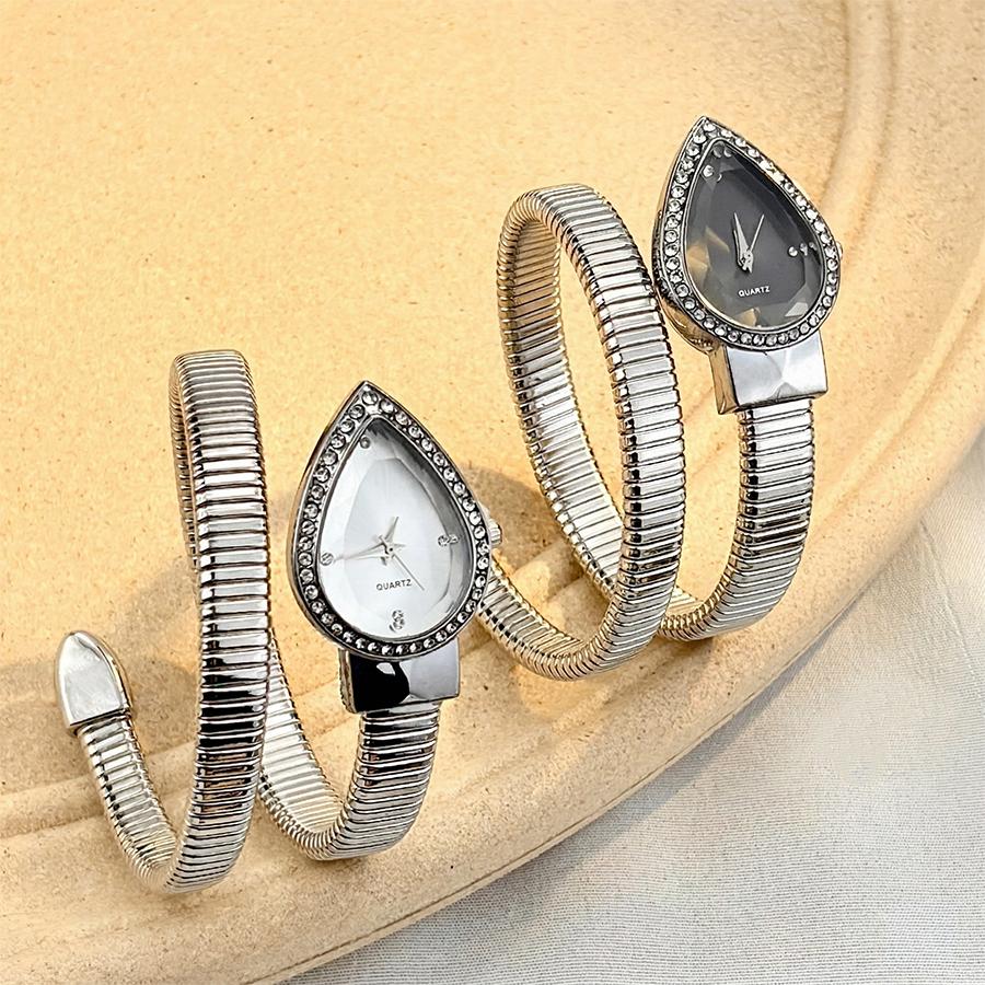 Damen Armbanduhr mit Tropfenförmigem Kopf und Schlangenförmigem Armband