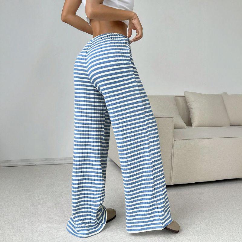 Women Casual Loose Striped Pants Drawstring Pants