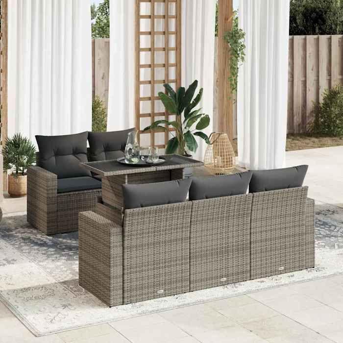 VidaXL Garden Lounge Set 6 Pcs with Grey Cushions Wicker 3326251