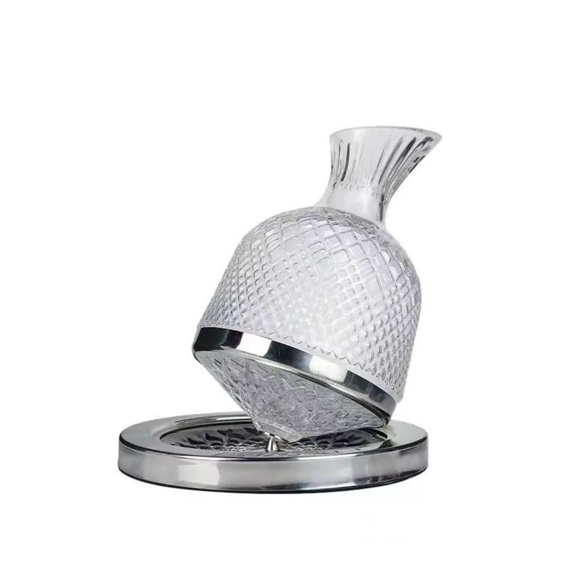 High End Crystal Glass 360 Degree Rotating Decanter Drum 1500ml Decanter Wine Dispenser Inflator Mirror Kettle Decoration