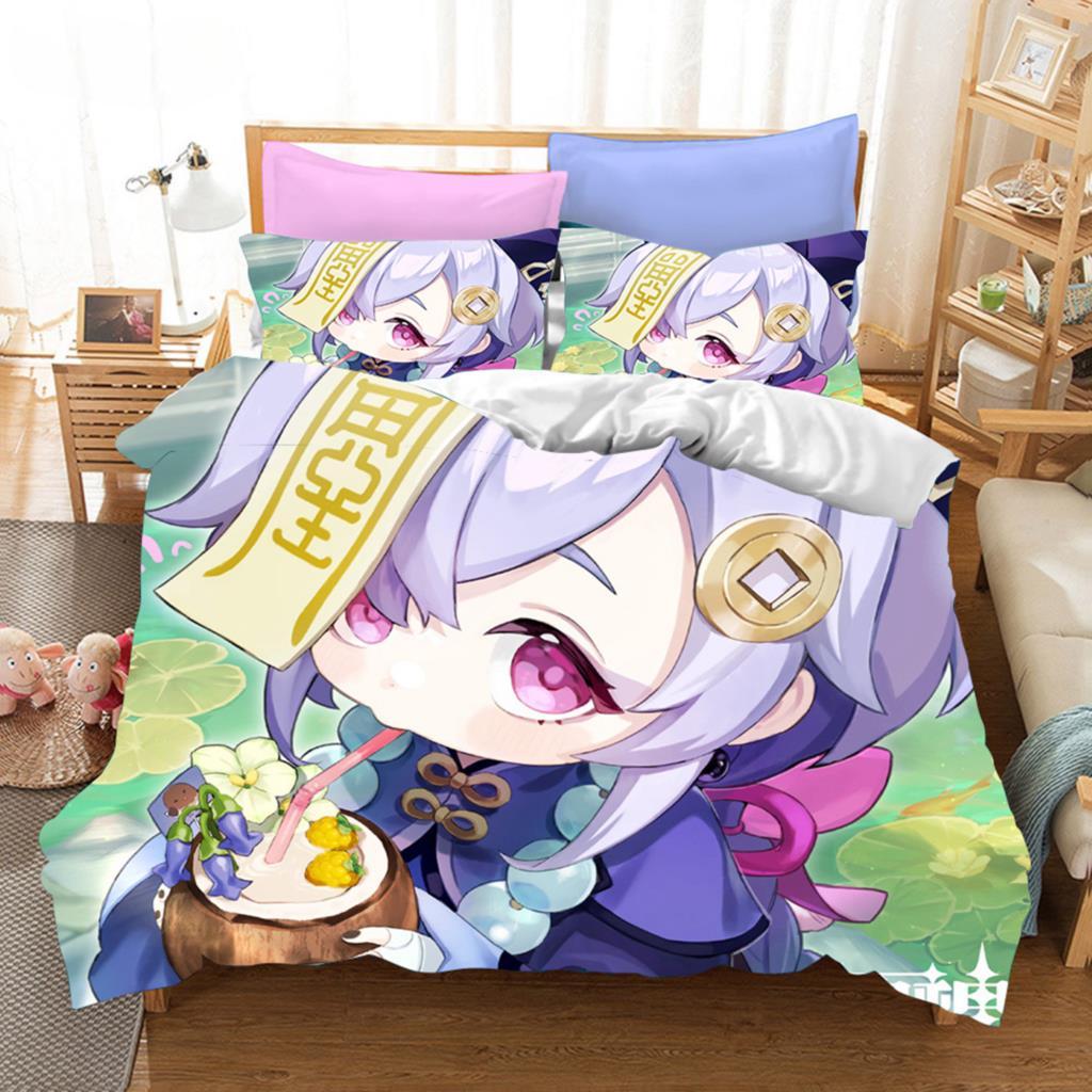 3D Game Genshin Impact Bedding Sets Keqing Xiao Duvet Cover Set 2_3 Pieces Boys Adults Single Full Queen King Size Bed Linen
