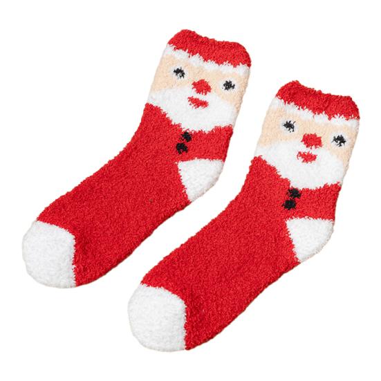 

1 пара рождественских носков с рисунком снеговиков, оленей, Санта-Клауса и колокольчиков, средней длины, из кораллового флиса, теплые термоноски L