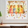 Fairy Window Sticker, Watercolor 4 Fairies Swing Window Cling, Colorful Flowers Butterflies Static Glass Decal for Kids Room Bedroom