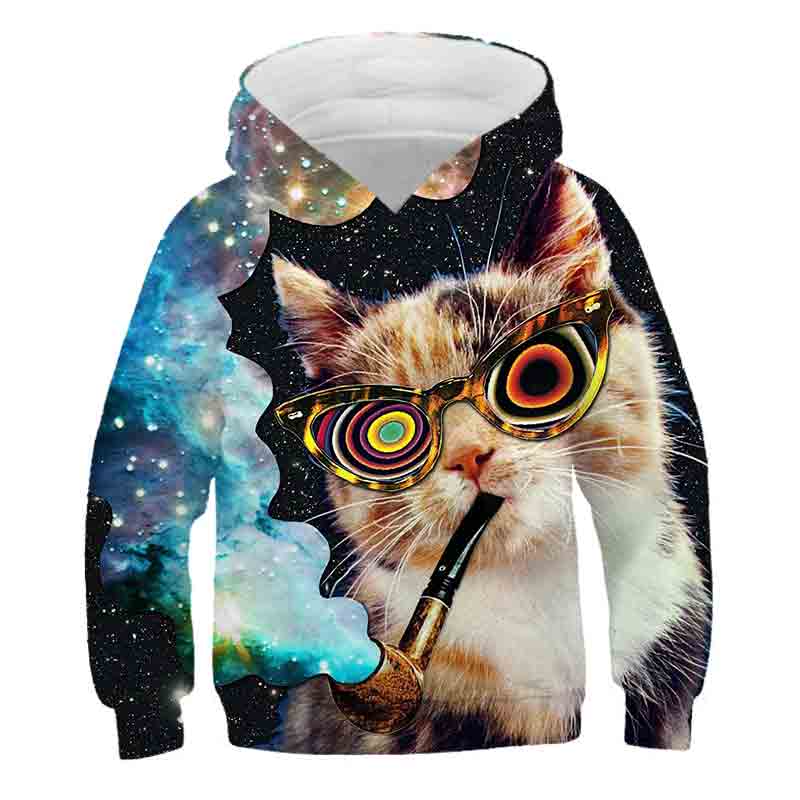 Boys Girls Cute Cat 3D Print Hoodie Children Hooded Pullover Sweatshirt Fashion Child Hoodies Kids Casual Tops Clothing