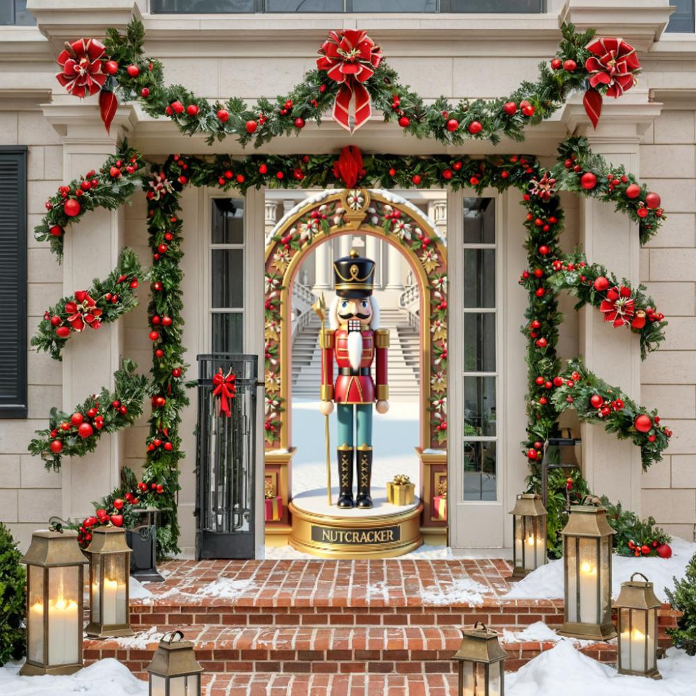 Nutcracker Soldier Door Cover Lining For Christmas Doors Xmas Outdoor Decoration For Front Door Home Christmas Party Supplies