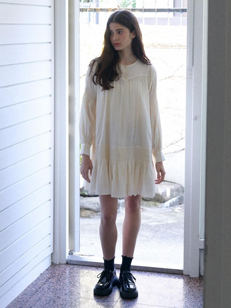 Fabric Seoul Smock Shirring Mini Dress_Ivory