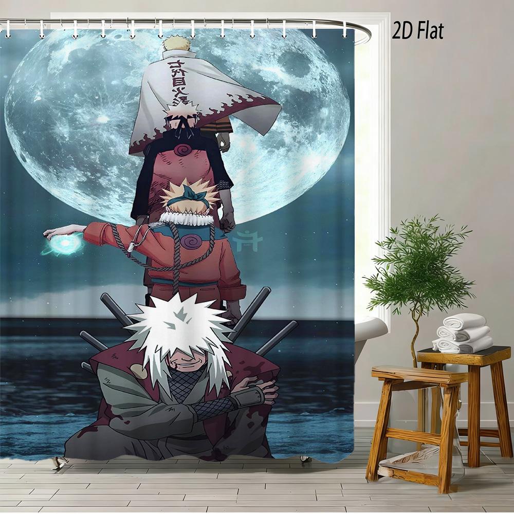 2D Flat Naruto Anime Hinata Hyuga Byakugan Yoga Pose Print Waterproof Shower Curtain For Bathroom Decor