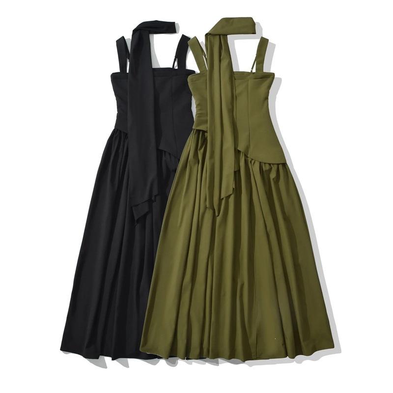 European and American style scarf suspender dress female design sense sexy high split splicing waist fold big swing dress