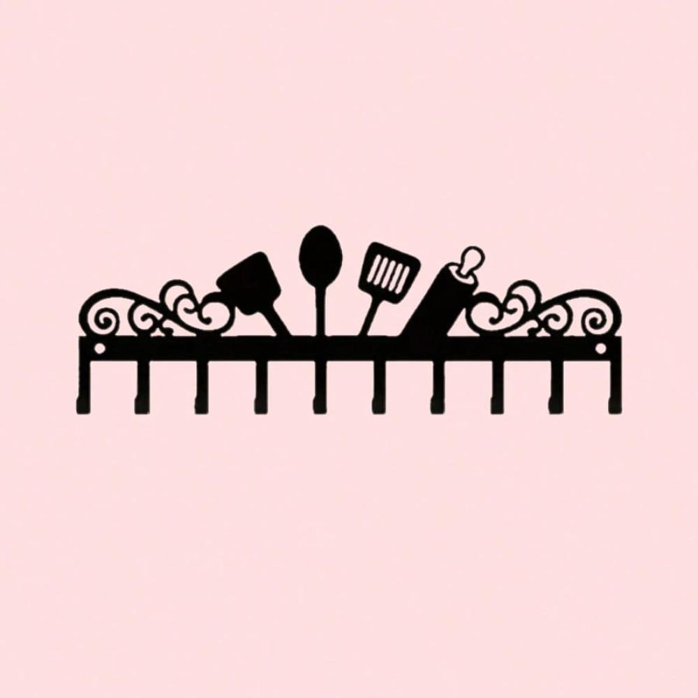 Metal Key Holder Wall Mount Black Kitchen Organizer 10 Hooks Elegant Silhouette