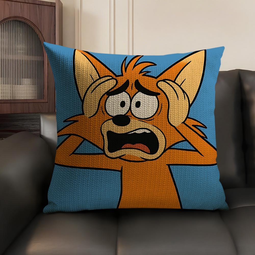 Kids Cartoon Cute Animal Cushion Cover Natural Linen Organic Fabric Double-Sided Printing Sofa Home Decor Gift Pillow Case