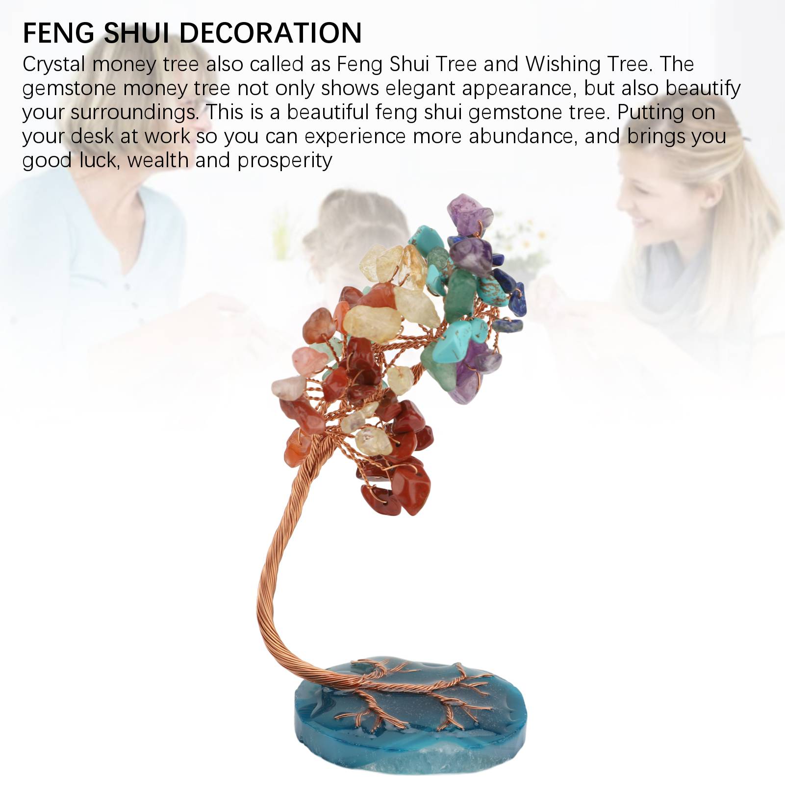 

Fluorite Crystal Money Tree Agate Slice Base Feng Shui Bonsai Mini Ornament for Wealth Luck Desk Decor