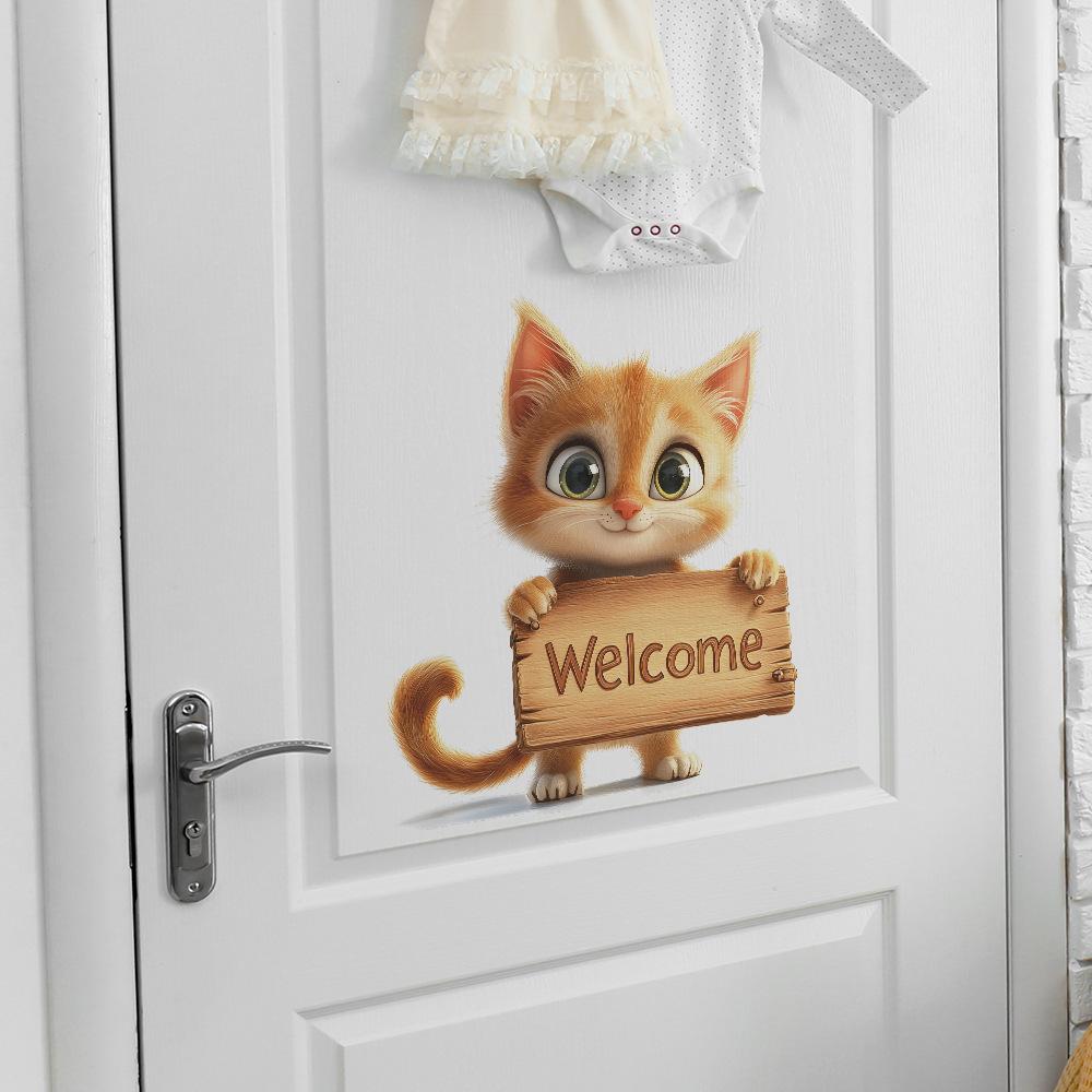 Cartoon Cat Welcome Sign Wall Sticker Self-Adhesive Removable Kids Room Bedroom Home Decor