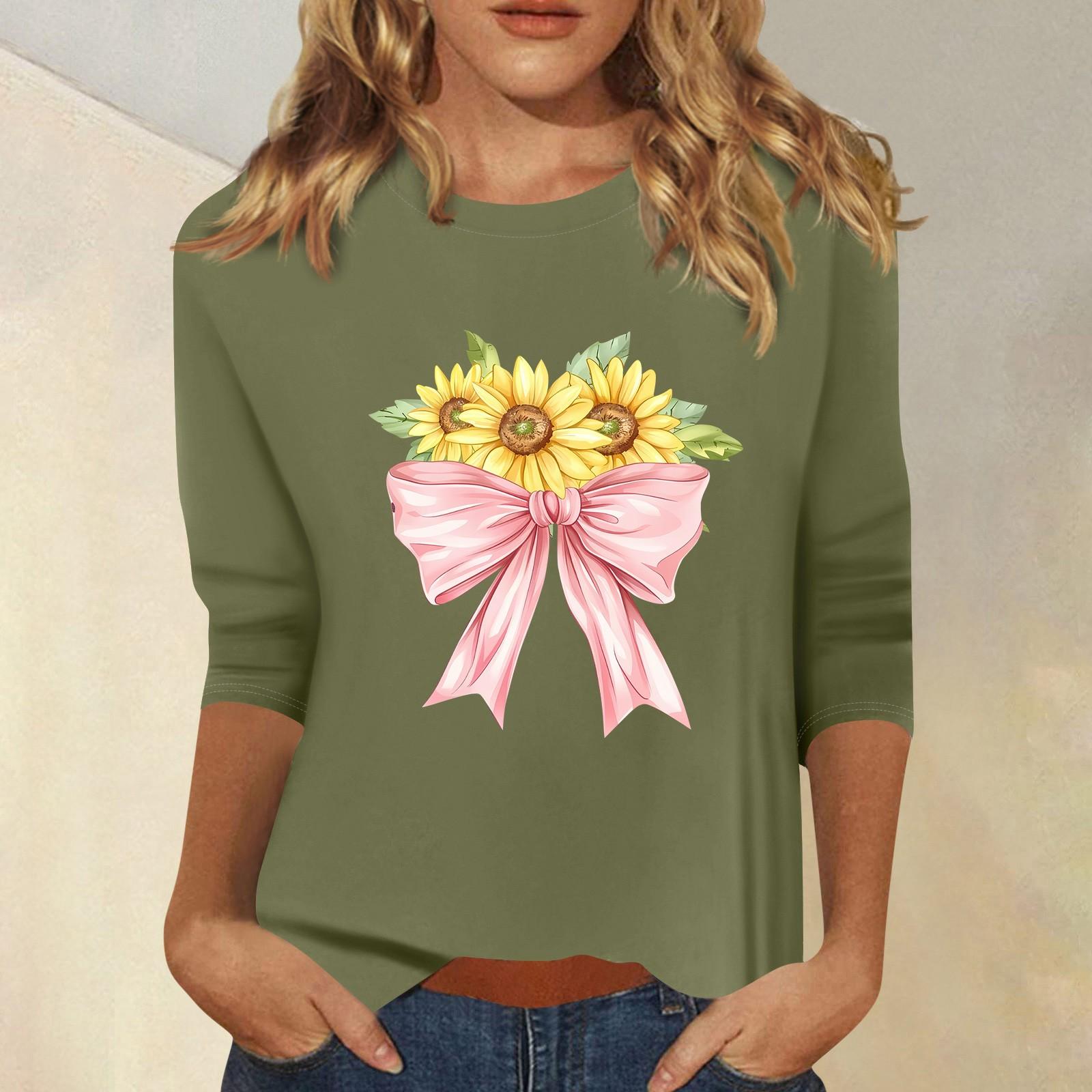 

Женская мода повседневный принтованный топ с семью рукавами и круглым вырезом XL