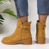 Brown Faux Suede Ankle Boots for Women Fashion Buckle Low Heels Western Boots Woman Side Zipper Thick Heel Short Booties Mujer