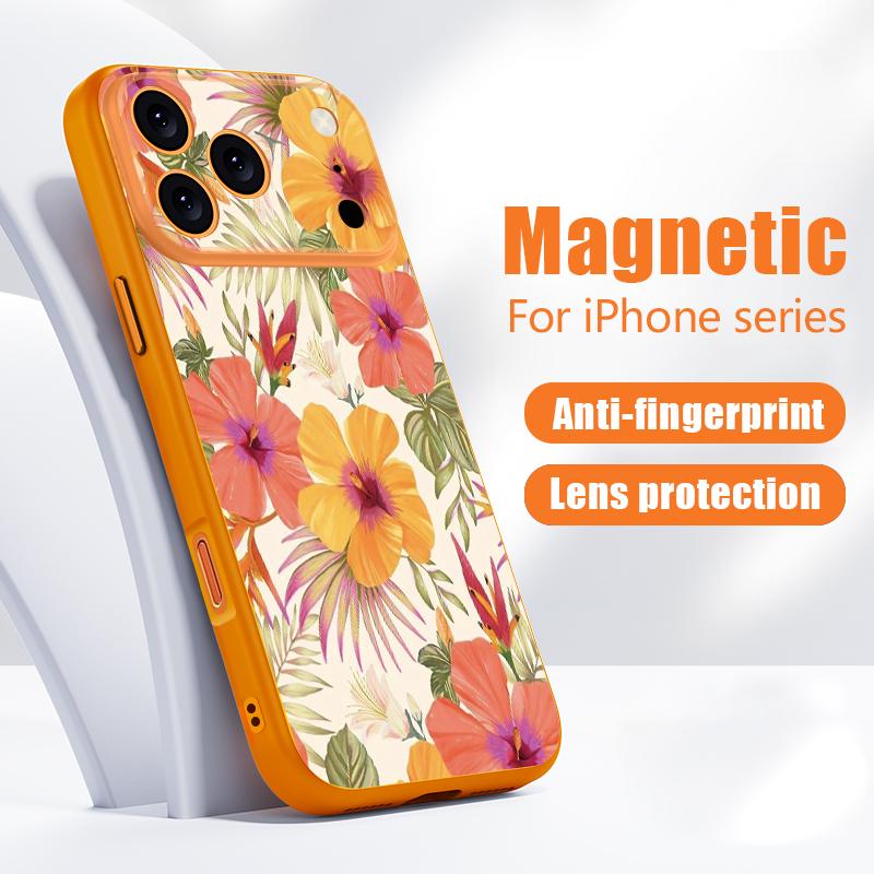 Colorful Floral Pattern Case For iPhone 17 Pro Max Hybrid TPU+PC Magnetic For Magsafe Matte Cover For iPhone 16 Pro Max 15 14 13
