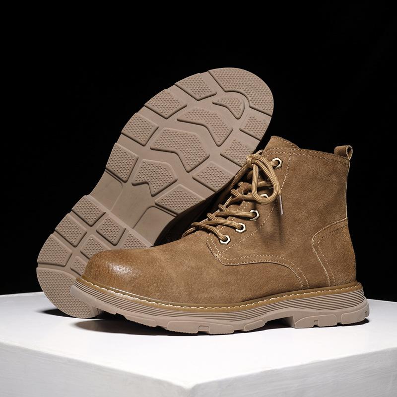 Fashion England style men fashion cowboy work boots lace-up cow suede leather shoes outdoors desert boot handsome platform ankle botas