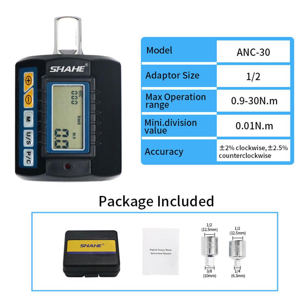 SHAHE Adjustable 1/2   Digital Torque Gauge For Bicycle Car Repair Digital Torque Adapter Electronic Torque Meter Hand Tools ANC-30