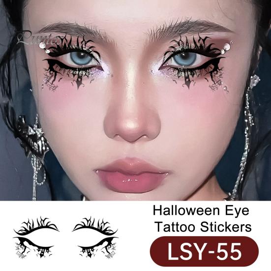 Cosmetic Transfers for Adults 2 Pairs Halloween Eye Tattoo Stickers, Waterproof Temporary Face Decals with Ghostly Decorations Pumpkin Bat Spider Web,