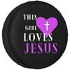 This Girl Loves Jesus Puzzle Heart Cross Spare Tire Cover Waterproof Dust-Proof Wheel Protector for SUV Truck