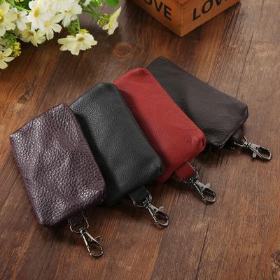 Genuine Leather Key Holder Wallet Men Keys Organizer Women Zipper Key Chain Case