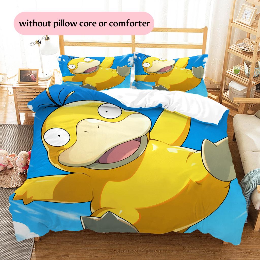 Biancheria da letto con motivo Psyduck Pokémon Decorazione per la casa Regalo di compleanno (1 * copripiumino + 2 * federa, senza nucleo)