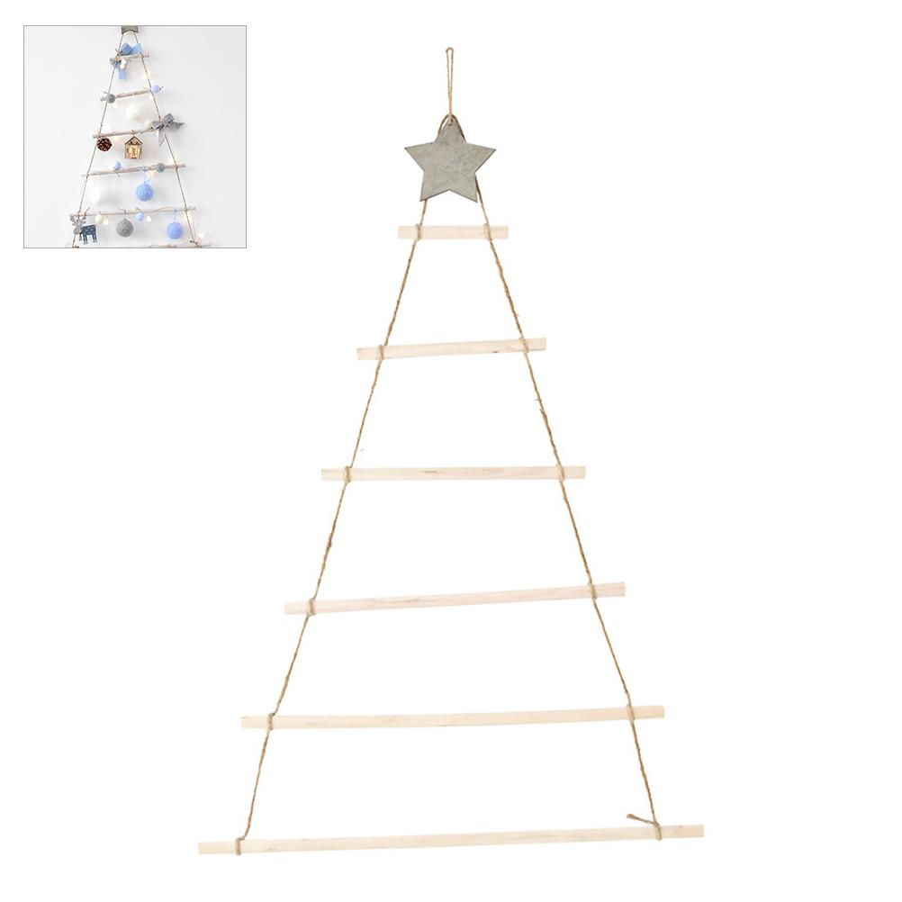 Wooden Hanging Ornaments with Star and Rope  Decoration for Wall Christmas Tree