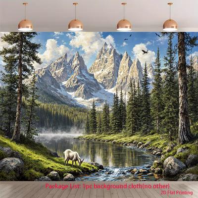 2D Rocky Snowcap Mountain Forest Bedroom Tapestry