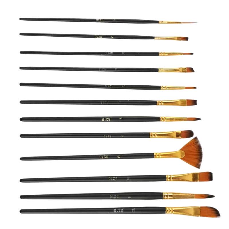 12-Piece Nylon Brush Set for Watercolor, Oil, and Acrylic Painting