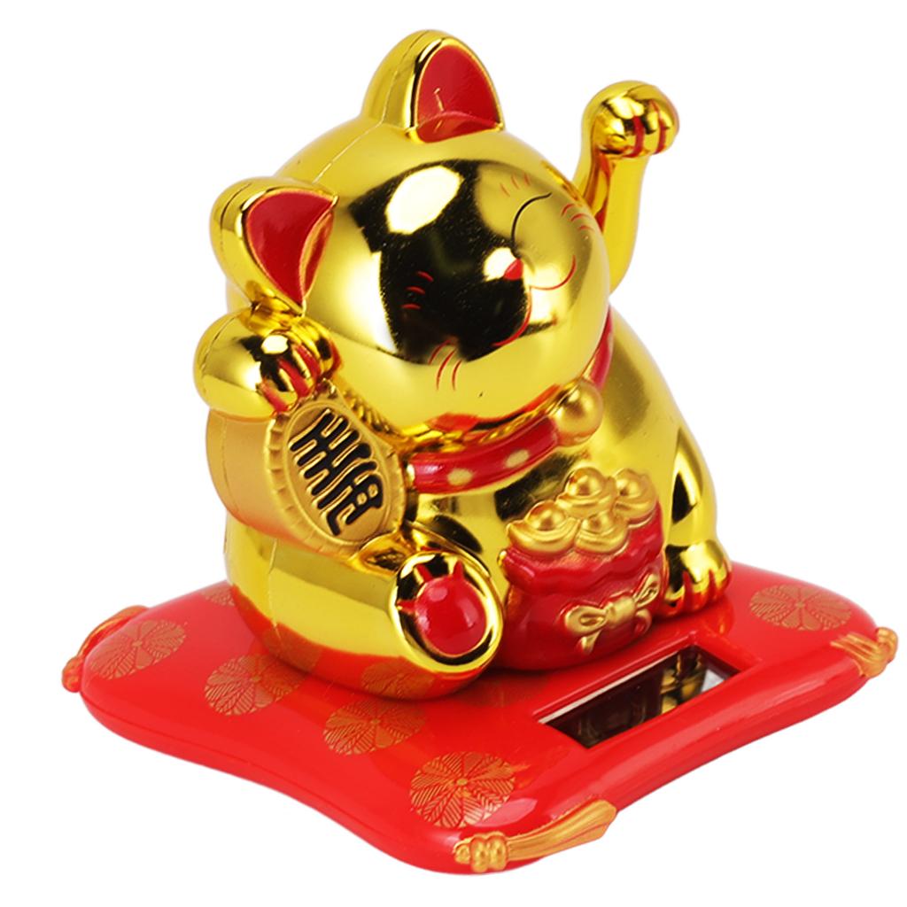 Solar Powered Waving Cat Wealth Welcoming Solar Cute Happy Lucky Cat Fortune Cat Statue Ornament for Home Car Decor