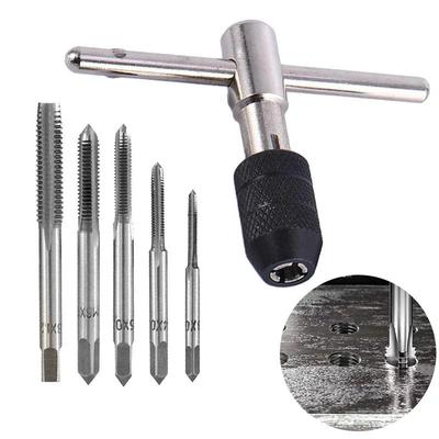 6PCS/set Tap Wrench Manual Thread Drill Bit T-shaped Handle Adjustable M3-M8 Set Household Hardware Tool Accessories Combination