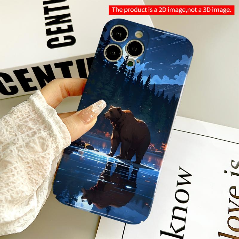 2DFlat Moonlit Bear by the Lake All inclusive film hard iPhone case, compatible with iPhone 18 Pro Max 17 16 15 14 13 12 11