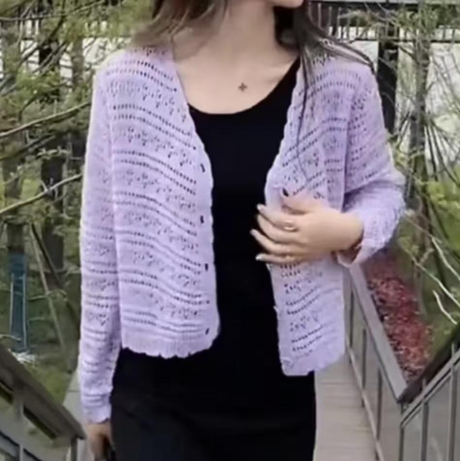 Lockerer V-Ausschnitt Häkelstrick-Cardigan - Damen Langarm Sonnenschutz für Frühling & Sommer