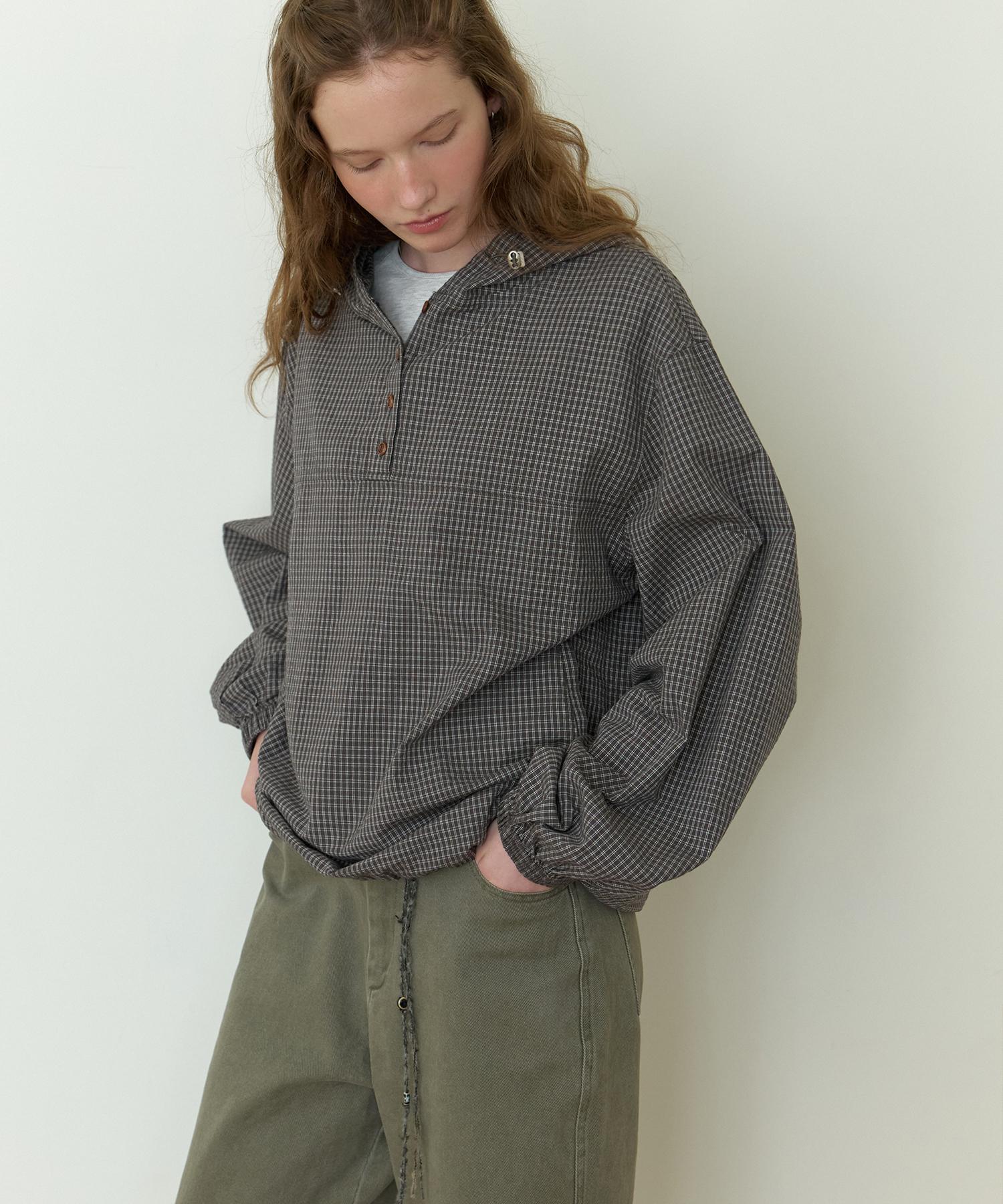 THEMITTEN Oar Hoodie Check Anorak (Loden)