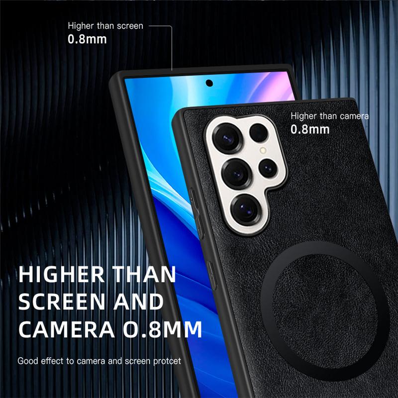 Leather Magnetic Phone Case For Samsung Galaxy S25 S24 S23 S22 S21 S20 Ultra Plus FE For Magsafe Wireless Charging Cover Fundas