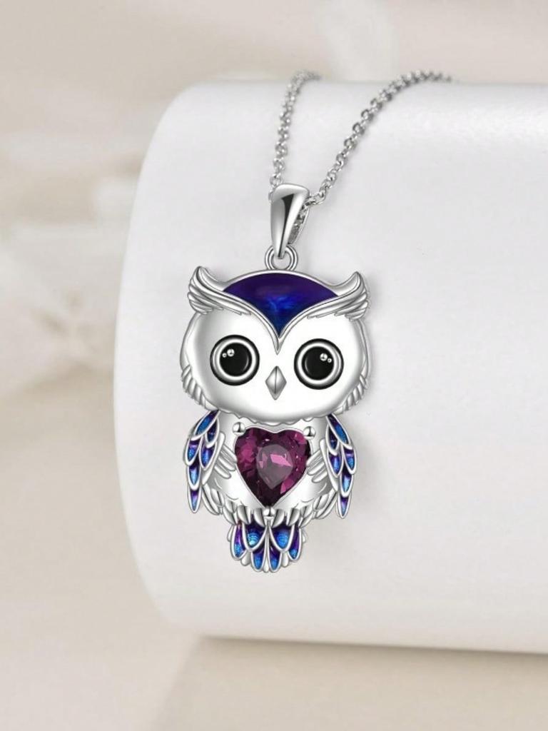 1pc Creative Exquisite Owl Pendant Necklace, Crystal Heart & Sea Star Decorated Necklace For Women