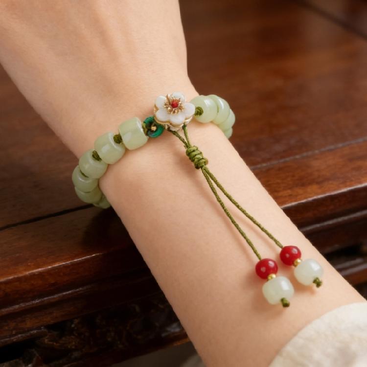 Elegant Round Jade Korean Bracelets White Color Peach Blossom Party Gifts Girls