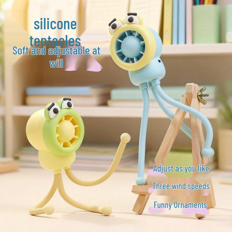 2026 Octopus Mini USB Fan & Phone Holder - Desktop Ornament & Portable Cartoon Electric Fan for Students