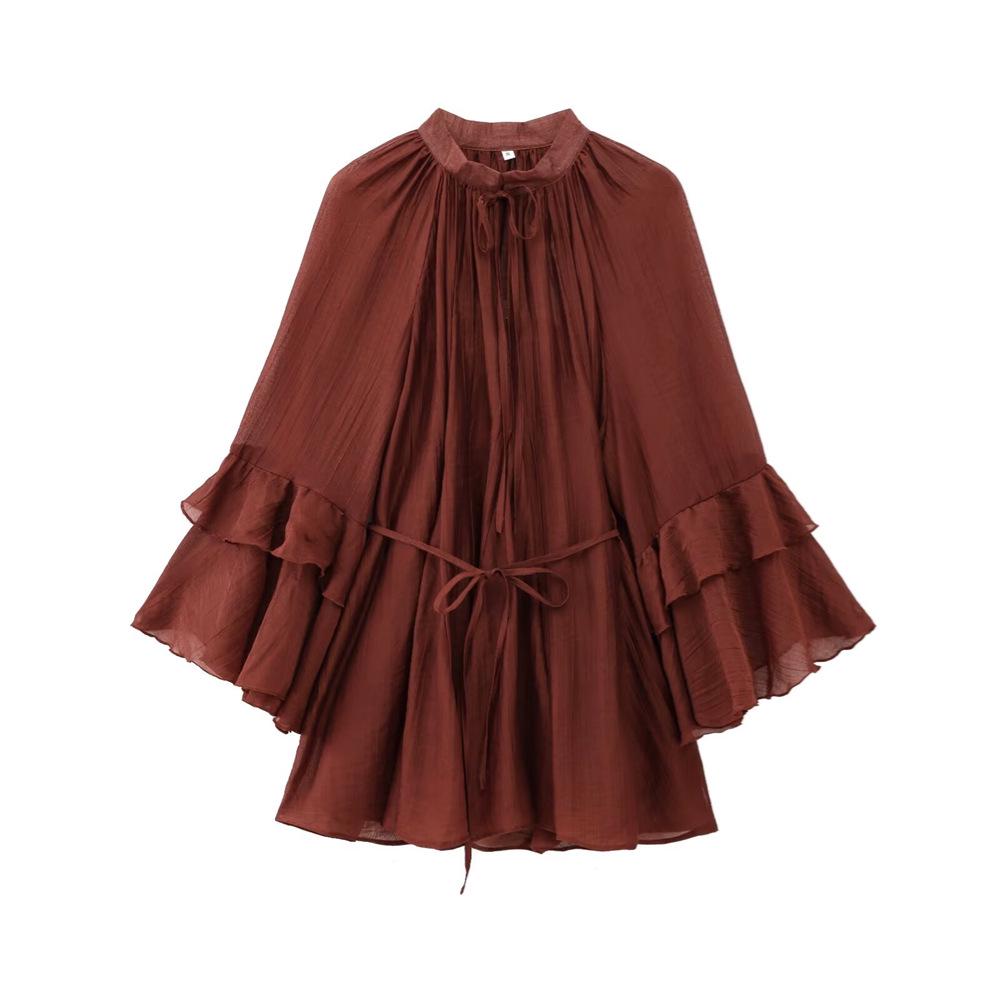 Spring 2025 Women's Elegant Slim Tie-Waist Ruffle Dress